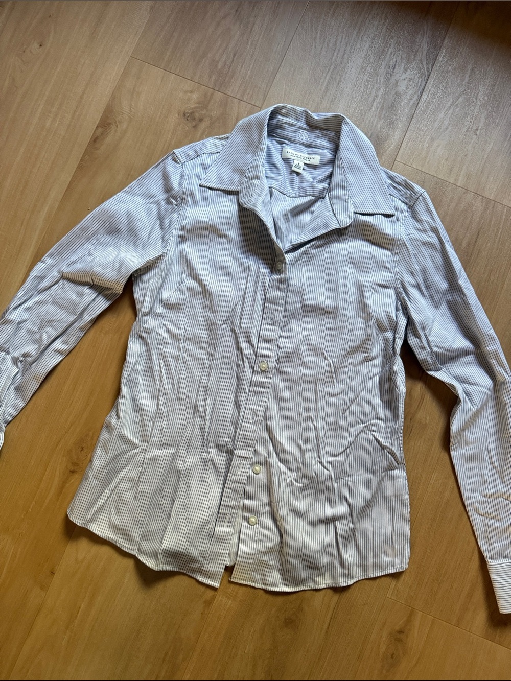 Button-Up Stripe Shirt  in White— Unbranded
